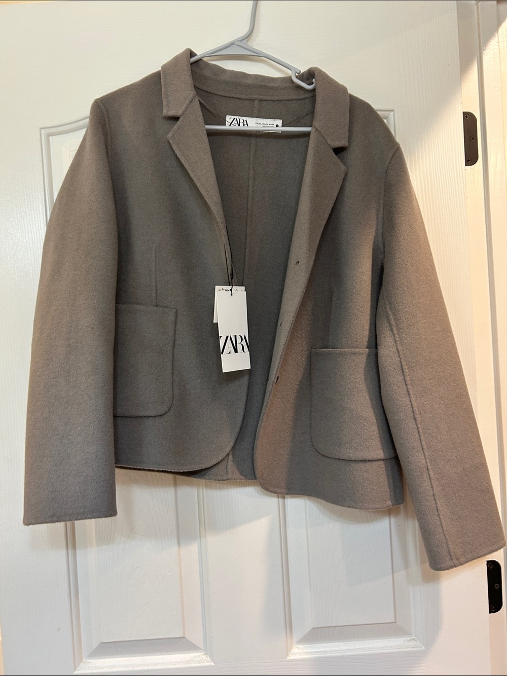 Zara Taupe Cropped Wool-Blend Blazer